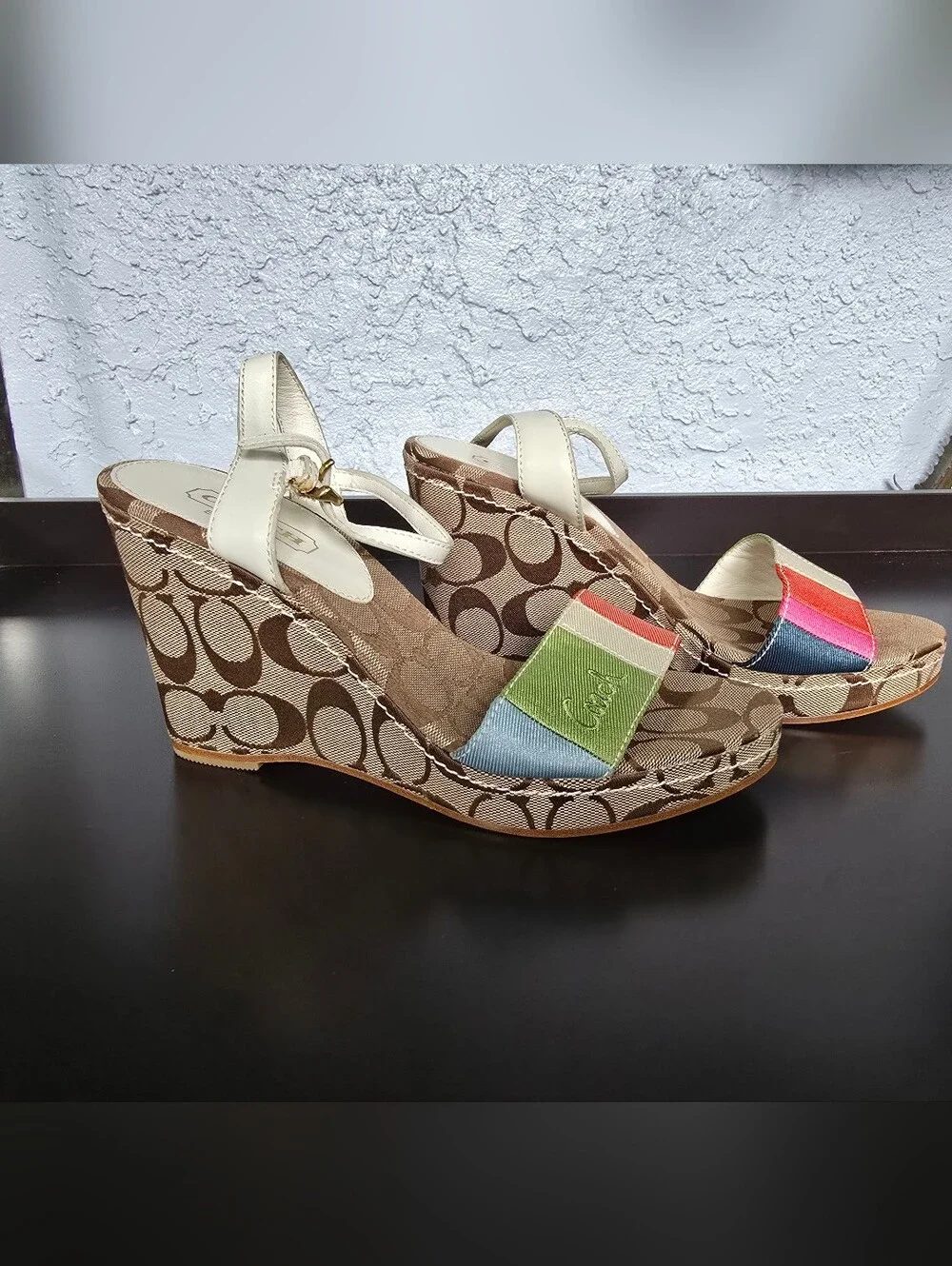 Rarely Worn Coach Size 8 Klara Rainbow Strap Wedge Sandals